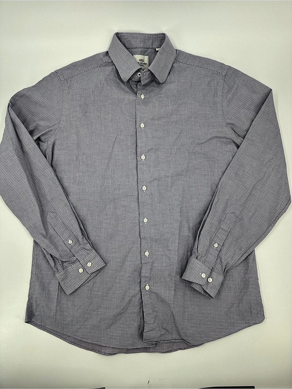 Ben Sherman Tailored Slim Fit Button Down Gray Shirt Neck 16.5 100% Cotton